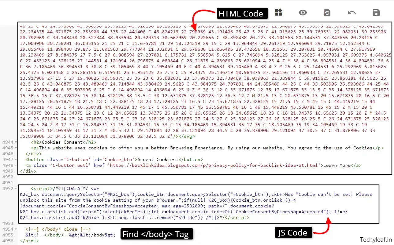 Js code for Cookies consent popup