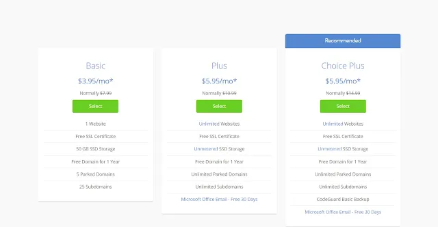 Bluehost hosting plans