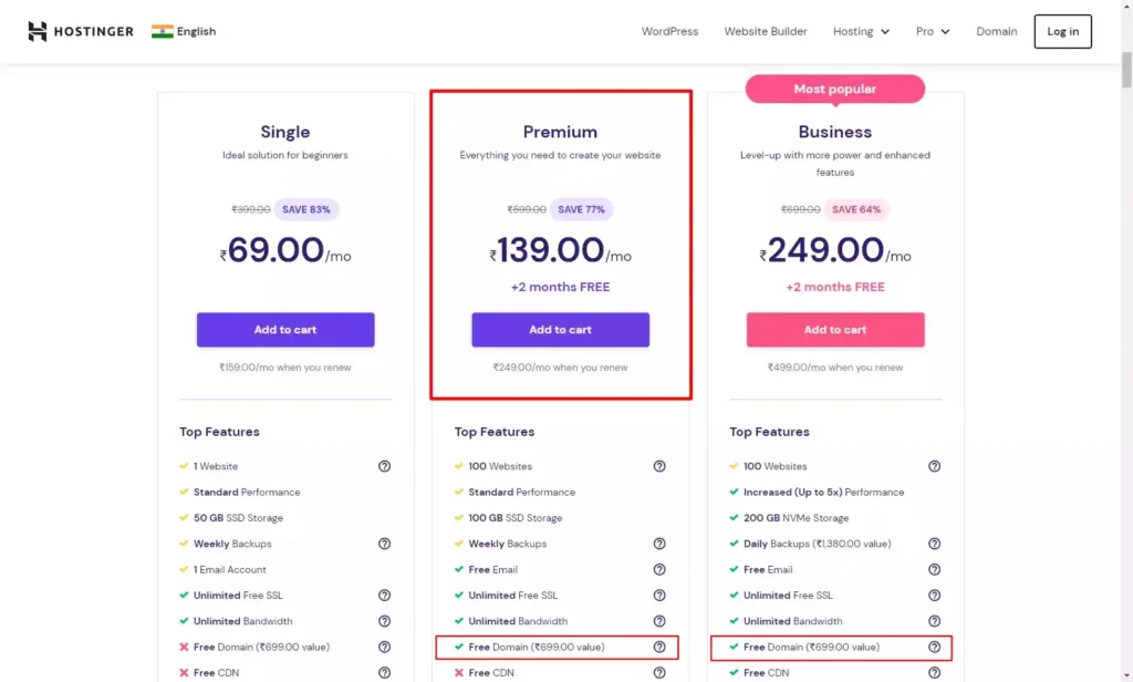 Choose shared hosting plan in hostinger