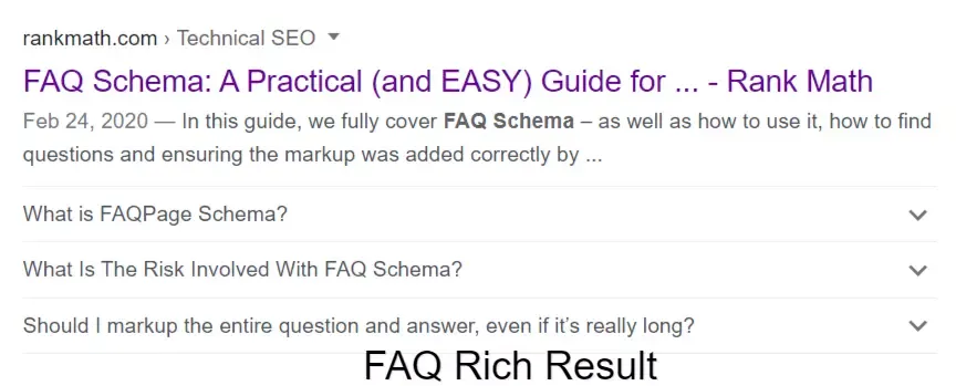 FAQ rich Result in Google search