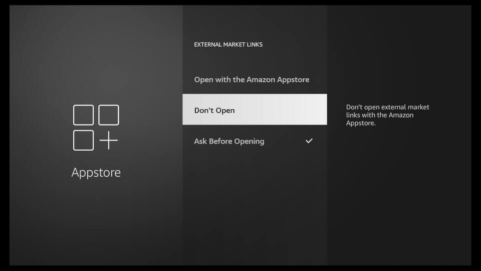 Fire TV Settings - Amazon Appstore Settings 4