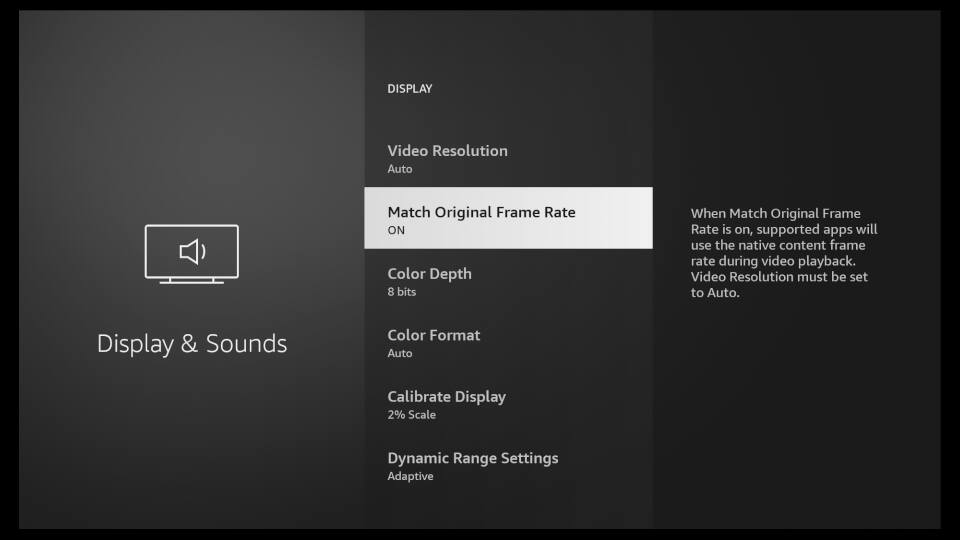 Fire TV Display & Sounds Settings 3