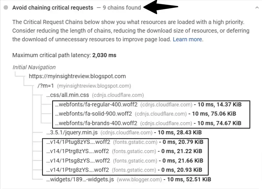 screenshot of avoid chaining critical request error