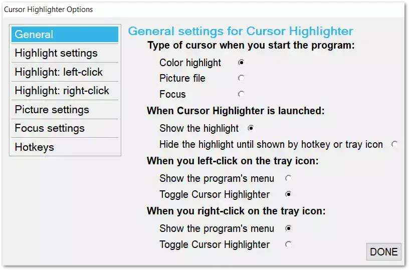 General highlight setting