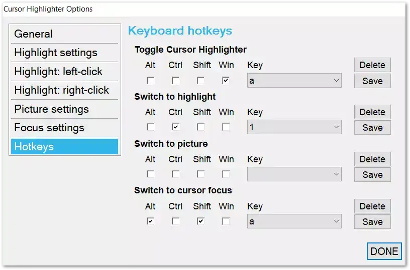 hotkey for cursor highlighter