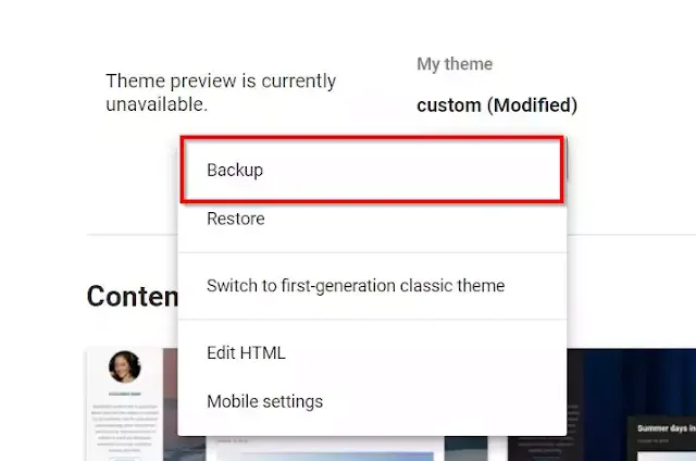 How to take backup blogger theme