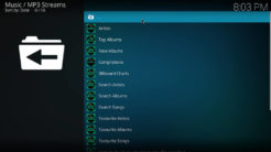 MP3 Streams Kodi Addon Main Menu