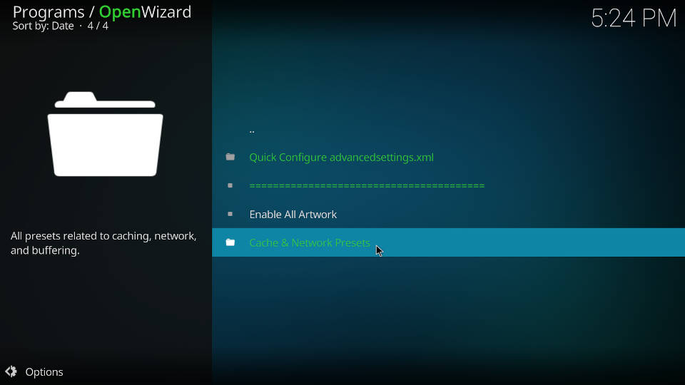 Fix Kodi Buffering with the Open Wizard Kodi Addon - Step 4