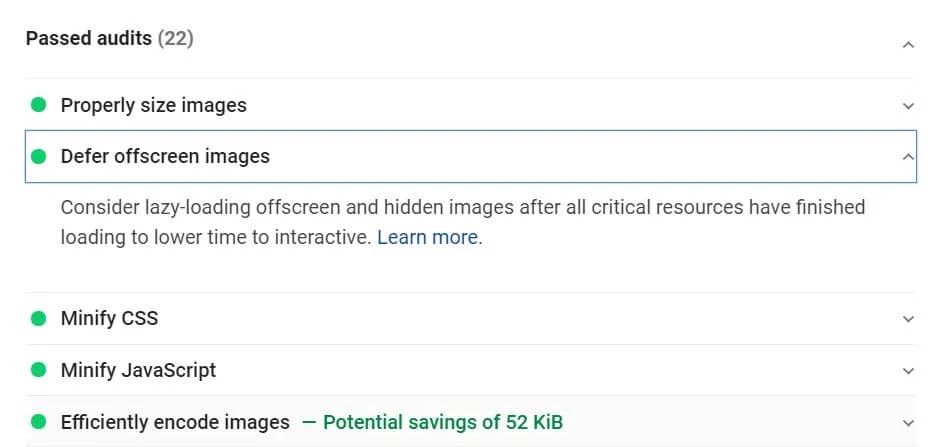 Lazy load audit passed on page speed insight