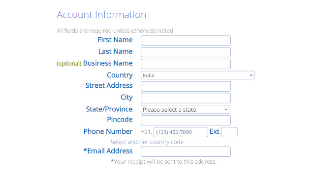 Account information in bluehost hosting