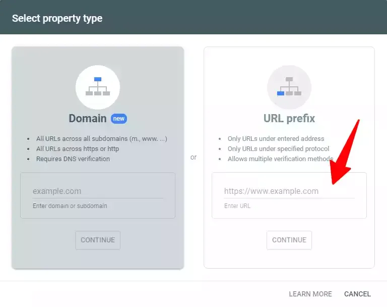 Search console Verification Settings