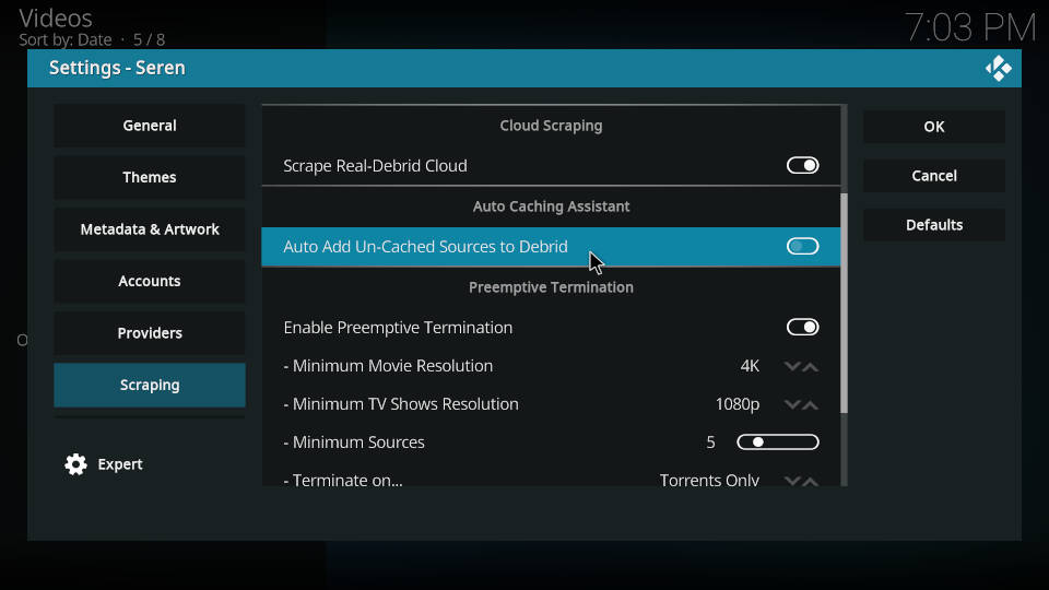 Seren Kodi Addon Best Settings Step 5