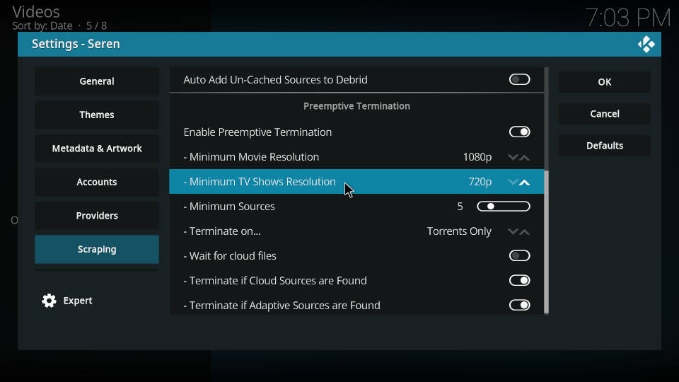 Seren Kodi Addon Best Settings Step 7
