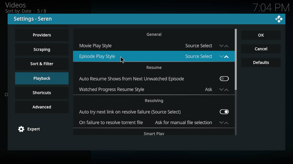 Seren Kodi Addon Best Settings Step 10