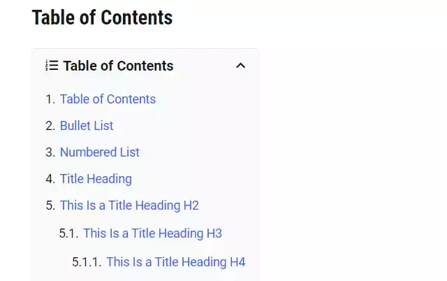 Table of content in foxify theme