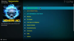 Nemesis AIO Kodi Addon Main Menu