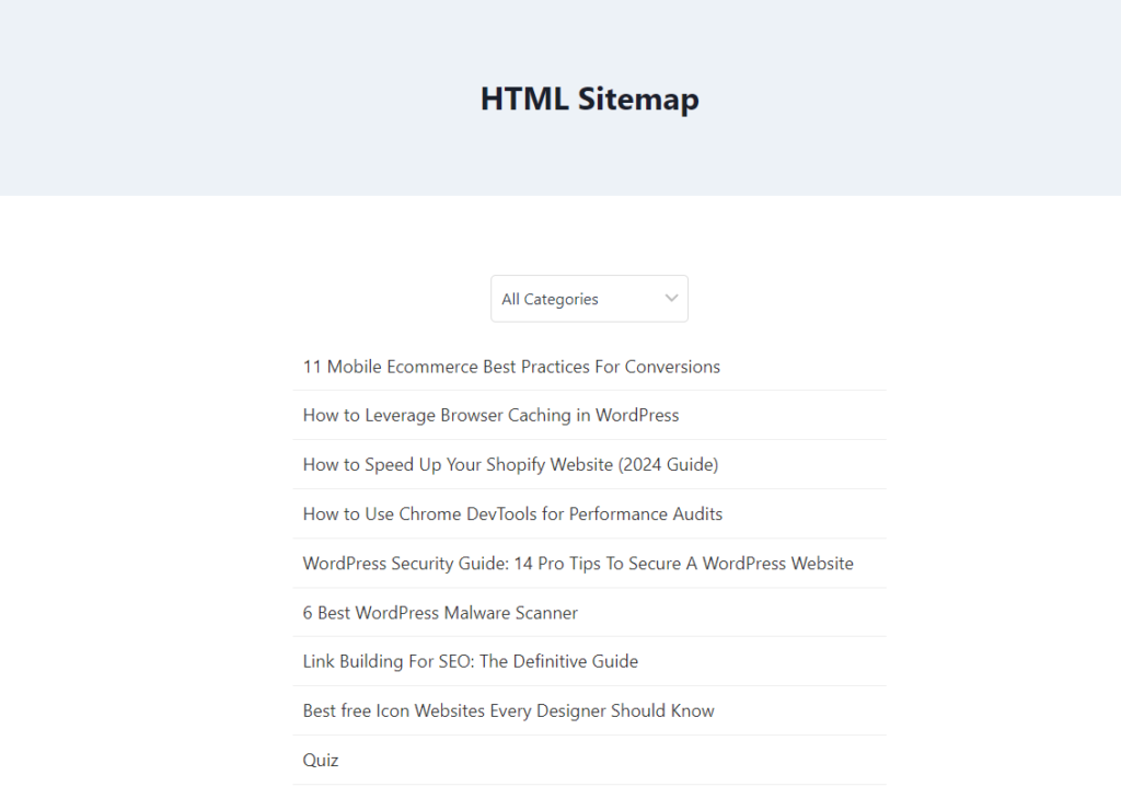 HTML Sitemap With Drop down Filter